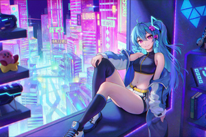 Anime Girl Purple Eyes Cyberpunk 5k Wallpaper