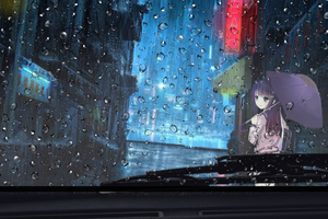 Anime Girl Rainy Day View From Car 4k