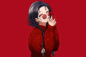 Anime Girl Red Glasses 4k
