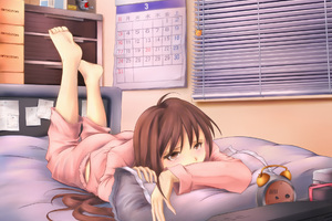 Anime Girl Sad Lying On Bed Wallpaper