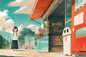 Anime Girl School Uniform Clouds Wallpaper