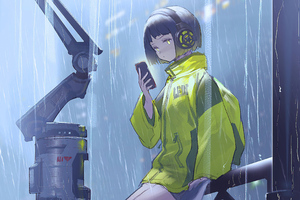 Anime Girl Scifi Umbrella Rain 4k