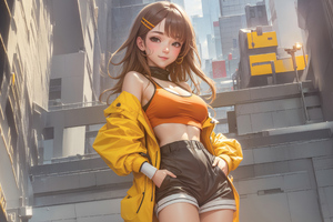 Anime Girl Shorts Open Jacket With Super Car 4k Wallpaper