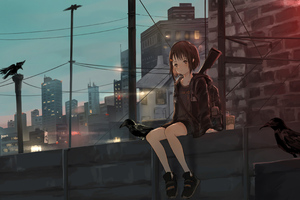 Anime Girl Sitting Alone Roof Sad 4k