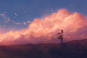 Anime Girl Sky Clouds Wallpaper