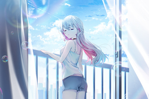 Anime Girl Standing Balcony (2048x2048) Resolution Wallpaper
