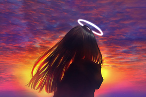 Anime Girl Sunset Glow Loneliness Wallpaper