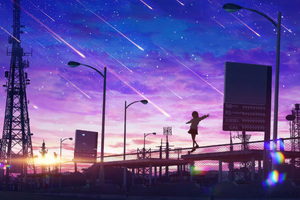 Anime Girl Walking Over Fence (2560x1440) Resolution Wallpaper