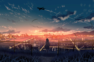 Anime Girl Watching Urban Outdoor View (2880x1800) Resolution Wallpaper