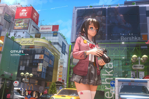 Anime Girl With Camera City Life 4k