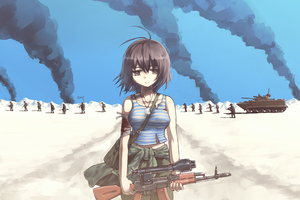 Anime Girl With Gun On War In Afghanistan 4k