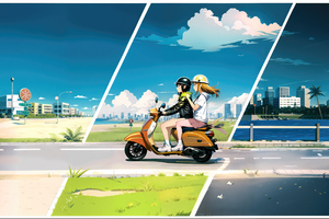 Anime Girls Exploring On Scooters (1152x864) Resolution Wallpaper
