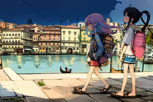 Anime Girls Exploring The City (2560x1024) Resolution Wallpaper