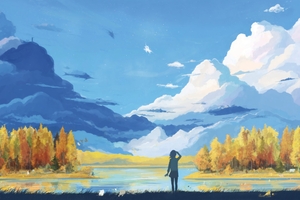 Anime Landscape Girl Seeing Wallpaper