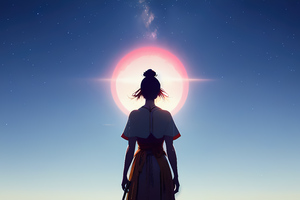 Anime Leader Girl Looking At Sun 5k Wallpaper