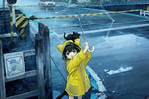 Anime Little Girl Rain Umbrella Wallpaper