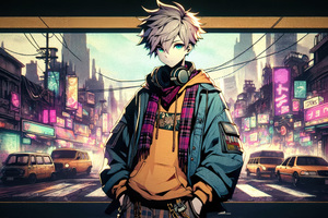 Anime Lofi Boy With Headphones Around Neck Wallpaper