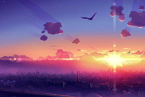 Anime Scenery Sunset 4k (2048x2048) Resolution Wallpaper
