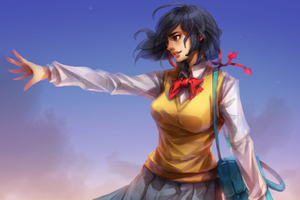 Anime School Girl Art (1360x768) Resolution Wallpaper