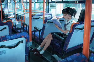 Anime School Girl Bus Reading Book 5k