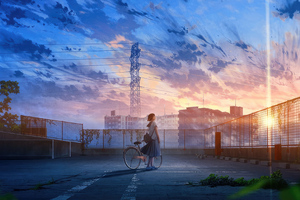 Anime School Girl On A Bicycle Wallpaper