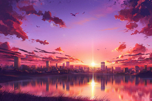 Anime Sunset Scene (1336x768) Resolution Wallpaper