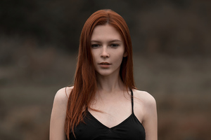 Anna Telysheva Redhead Black Dress 4k Wallpaper