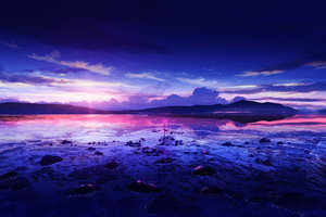 Aqua Dreams Serene Anime Water Landscape (1336x768) Resolution Wallpaper