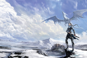 Armor Girl White Dragon 4k (2560x1600) Resolution Wallpaper