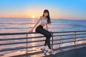 Asian Girl At Beach (1024x768) Resolution Wallpaper