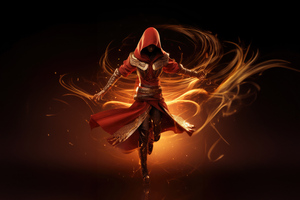 Assassin Girl Ignites The Night With Flames (5120x2880) Resolution Wallpaper