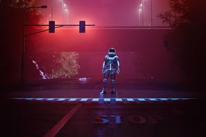Astronaut At Stop Light 4k