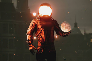 Astronaut With Moon Fantasy 4k Wallpaper