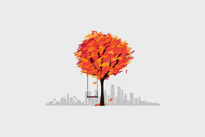 Autumn Tree Minimal Art 4k
