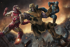 Avengers Endgame Fighting (1360x768) Resolution Wallpaper