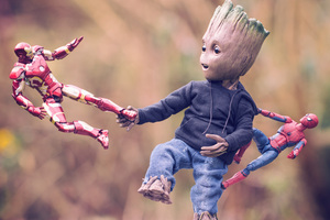 Baby Groot Iron Man And Spiderman Wallpaper