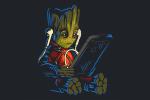 Baby Groot Listening To Music Wallpaper