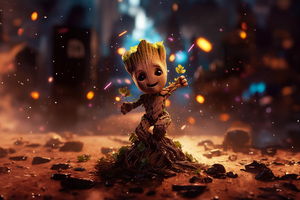 Baby Groot Overflowing Joy (2880x1800) Resolution Wallpaper
