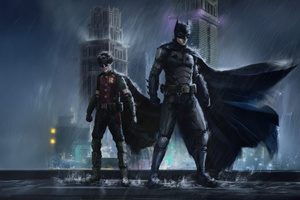 Batman And Robin In Rainy Gotham (2560x1600) Resolution Wallpaper