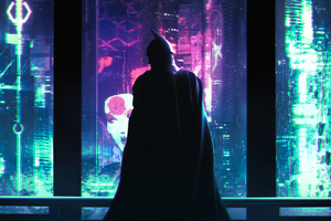 Batman Cyber Night City 4k (2932x2932) Resolution Wallpaper
