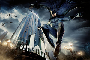 Batman Jumping From Wayne Tower 5k (1680x1050) Resolution Wallpaper