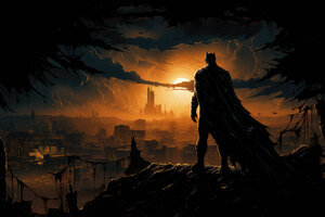 Batman Overlooking A City (1366x768) Resolution Wallpaper