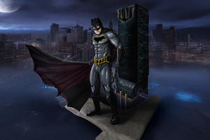 Batman Standing Alongside Wayne Tower (1440x900) Resolution Wallpaper