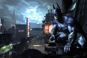 Batman Watching Gotham City In The Night (1336x768) Resolution Wallpaper