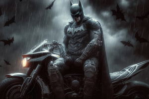 Batman With Batcycle In Rain