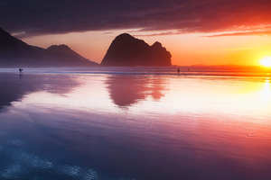 Beach Reflection Sunset 4k