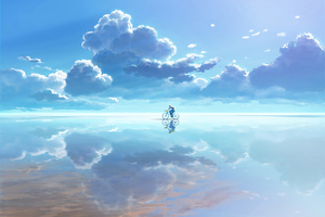 Bicycle Clouds Reflection Wallpaper