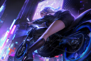 Biker Girl Neon City 4k Wallpaper
