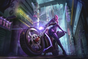 Biker Girl Science Fiction Futuristic City