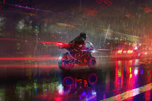 Biker In Rain 5k Wallpaper